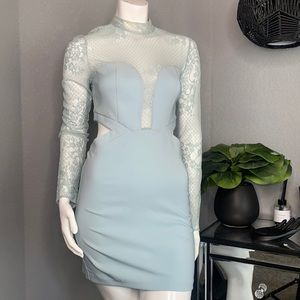 Michael Costello x Revolve blue lace dress